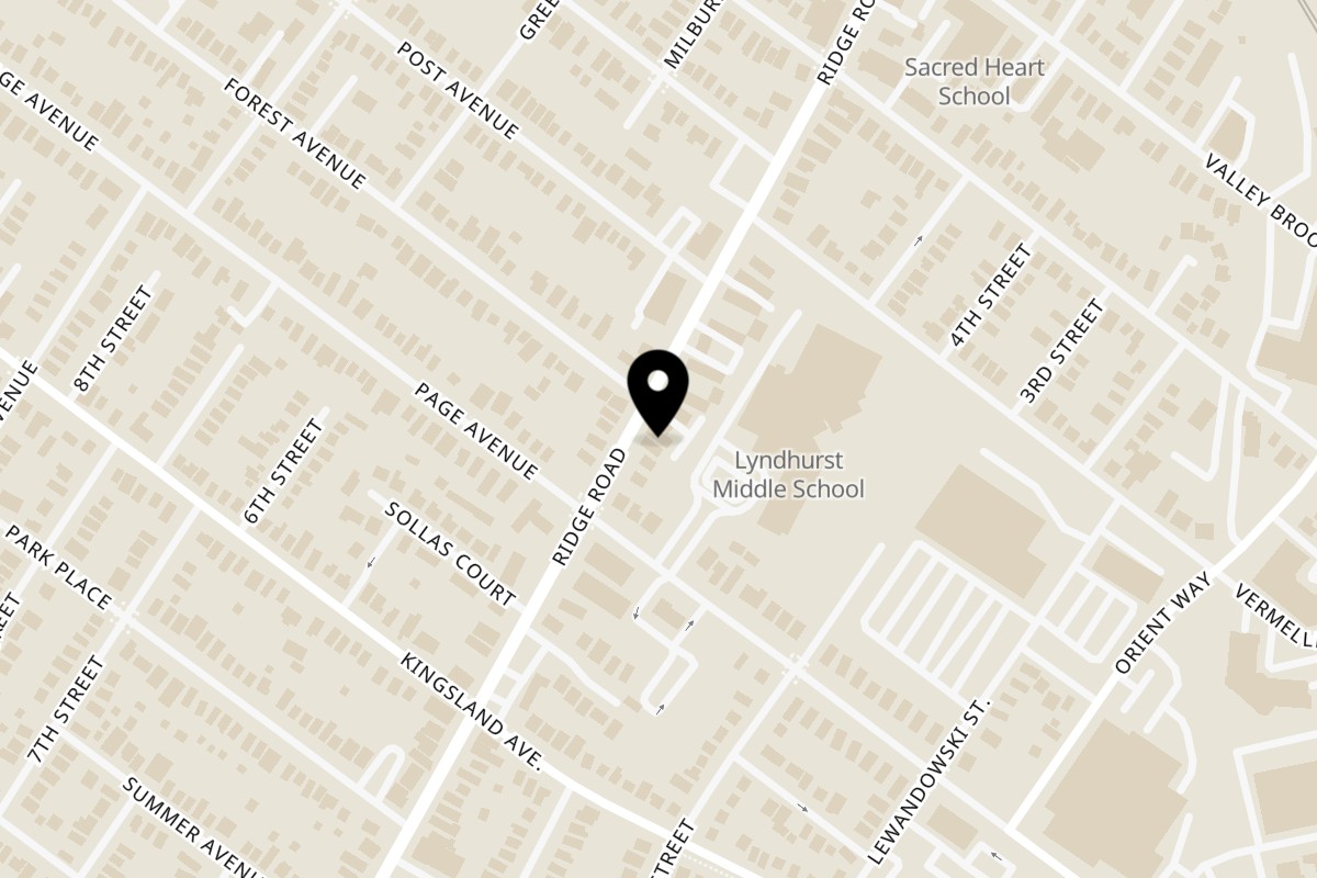 Map showing the location of Lyndhurst Pizza on 446 Ridge Rd in Lyndhurst