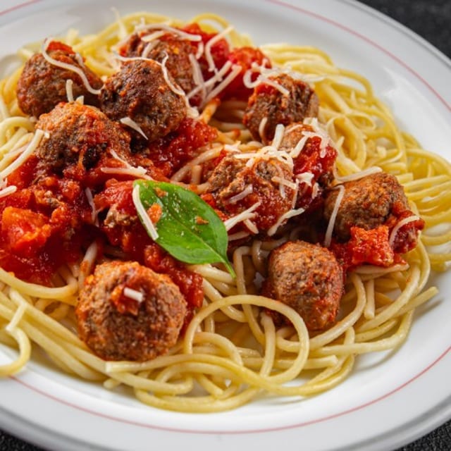 Pasta with Meatballs Parmesan Lunch.