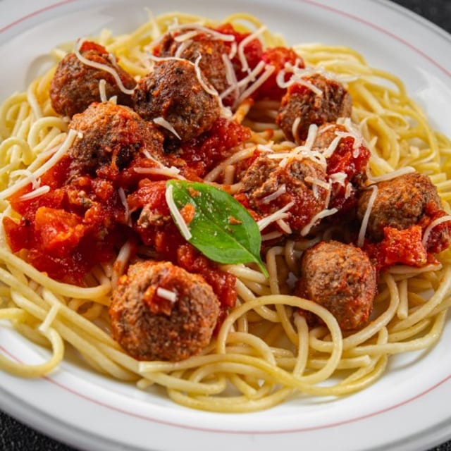 Pasta with Meatballs Parmesan.